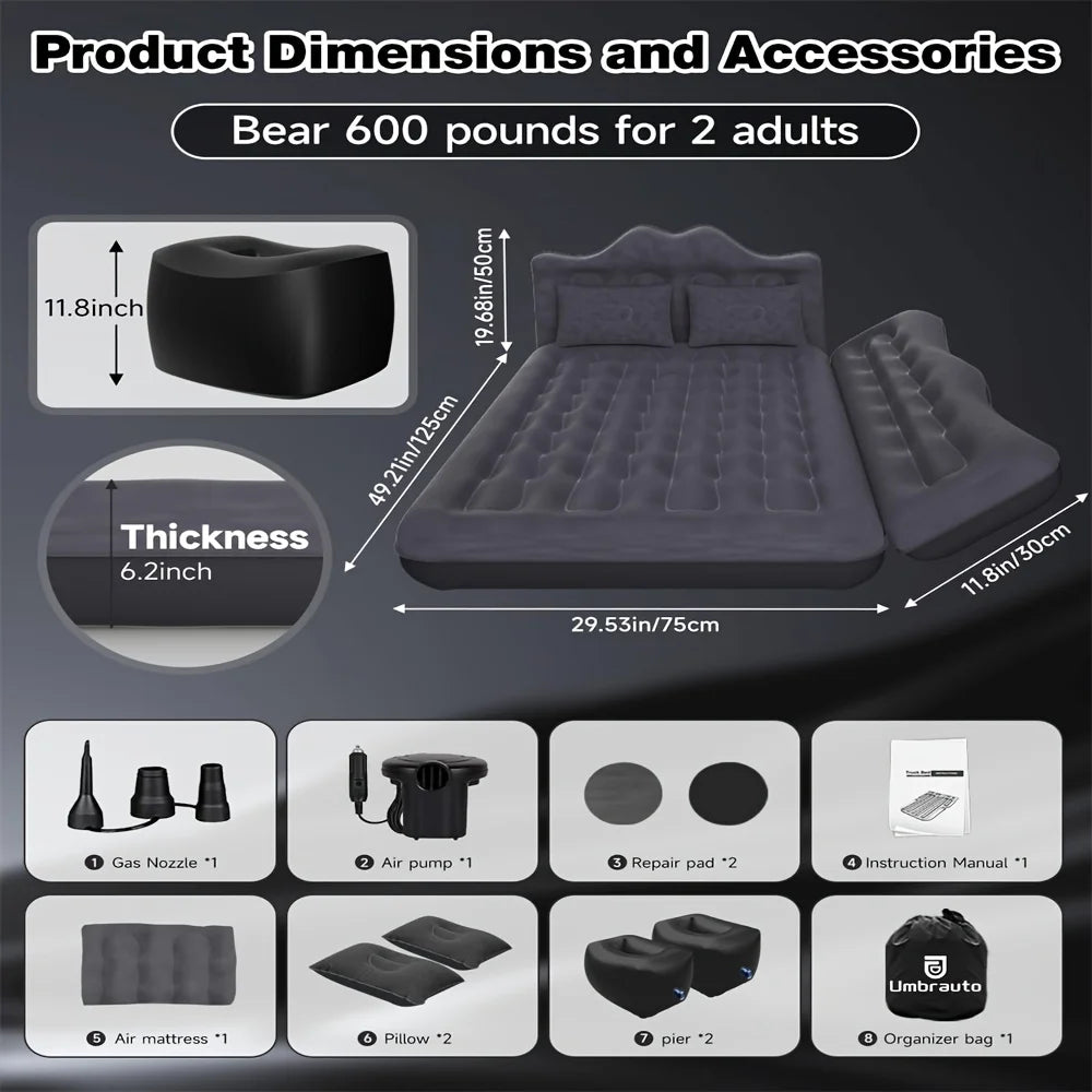 Inflatable Car Mattress Bed For SUV Backseat Camping Pump