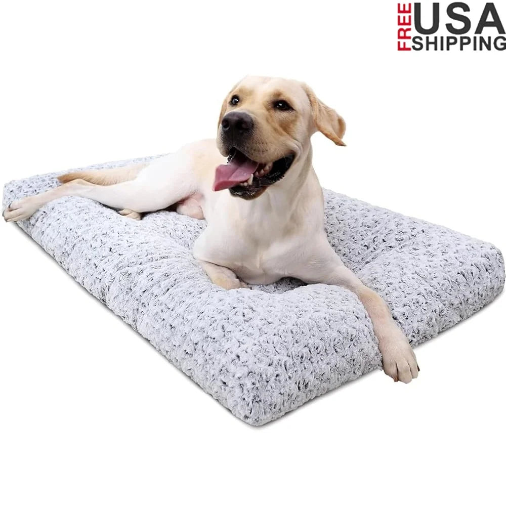 Washable Dog Bed Plush Anti Slip Crate Pad Durable Pet Mat for Large Medium Small Dogs Travel Friendly 35 Inch