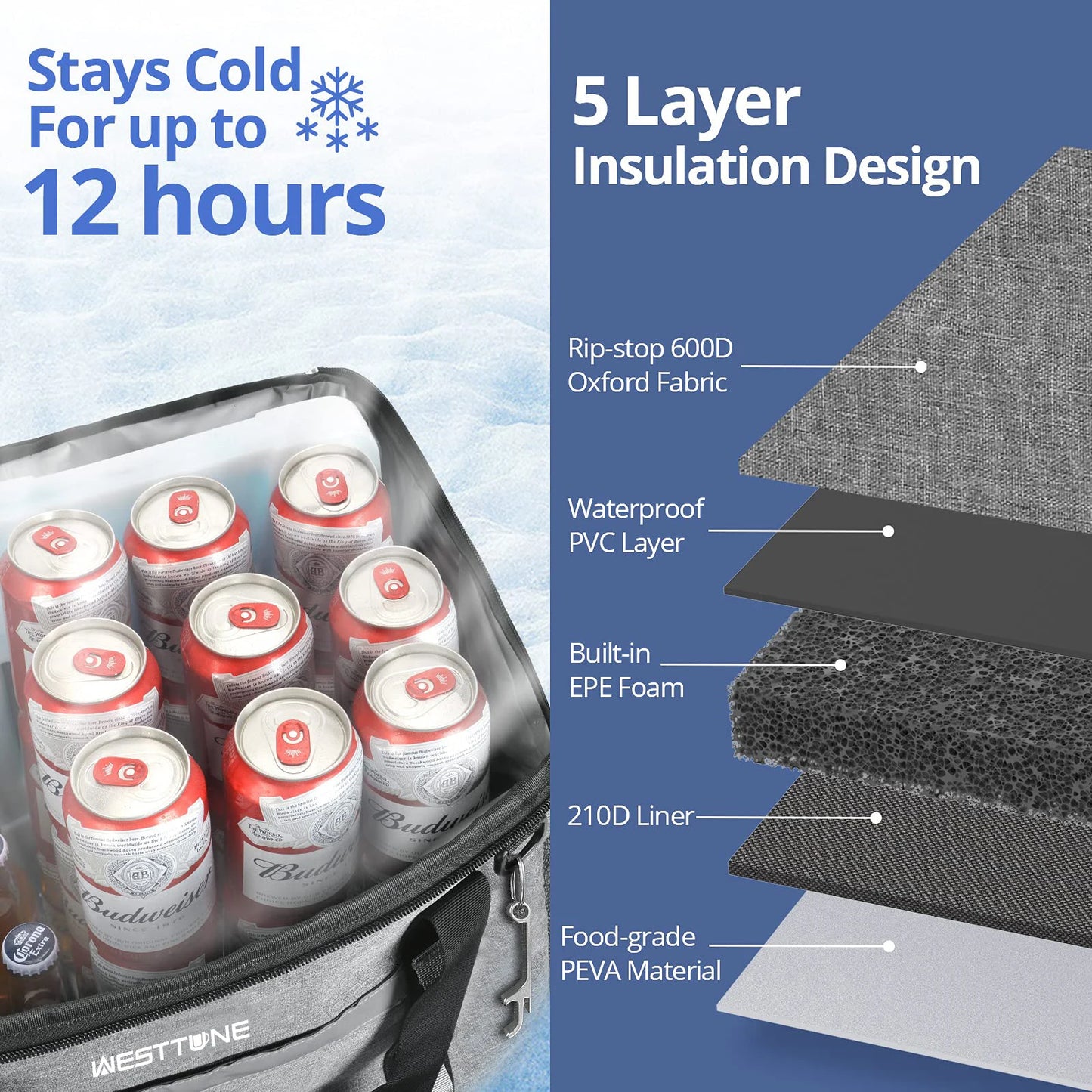 WestTune 75 Cans Soft Cooler Bag Collapsible Leakproof