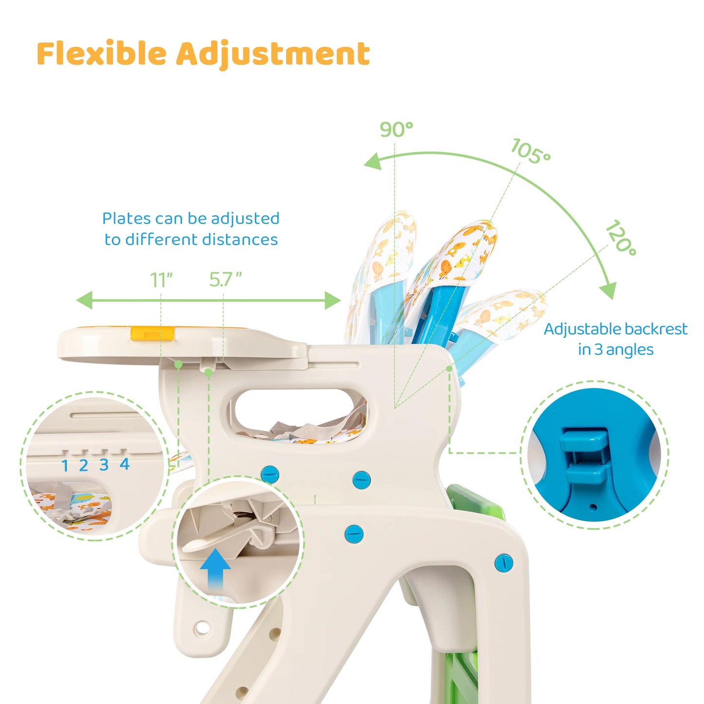 Sejoy High Chair for Baby Toddler Chair Highchairs with Adjustable Seat Back Detachable Seat Cushion for Baby Infants Toddlers