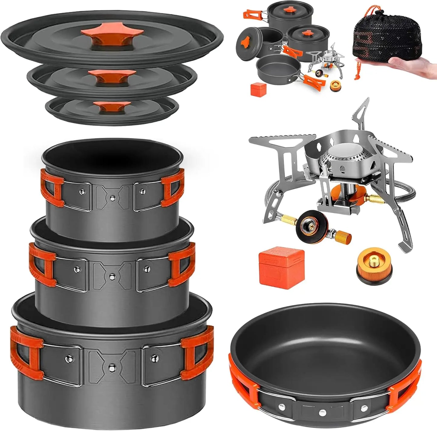 Backpacking Mess Kit Cookware With Stove All In One Nonstick