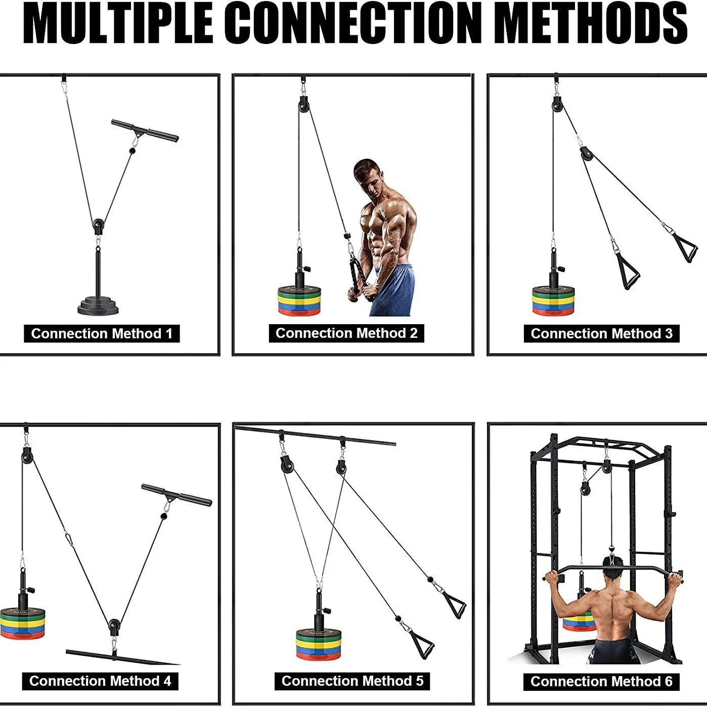 Family Gym Fitness Equipment with Handle and Adjustable Length Cable for Biceps Curl and Triceps Pull Down