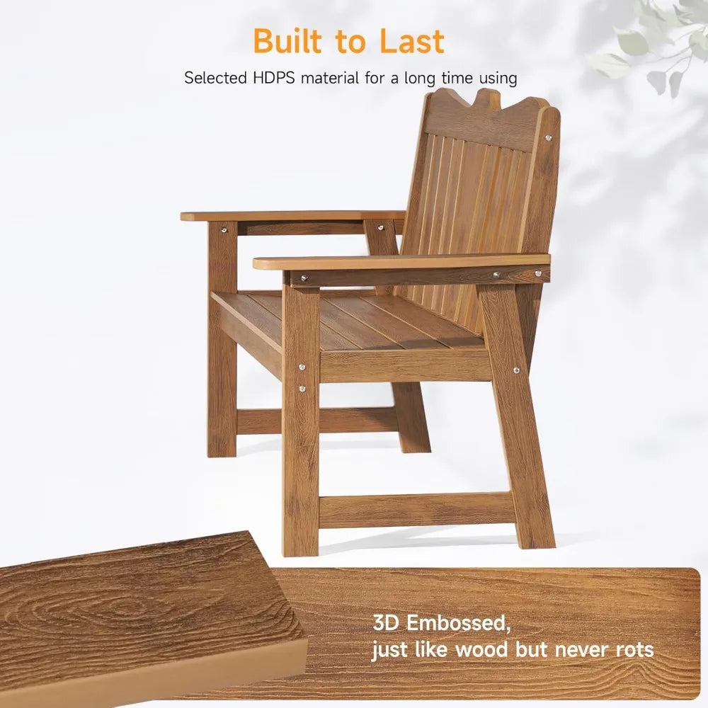 2 Person Weatherproof Garden Bench with Wide Armrests and Backrest All Weather Patio Bench for Garden
