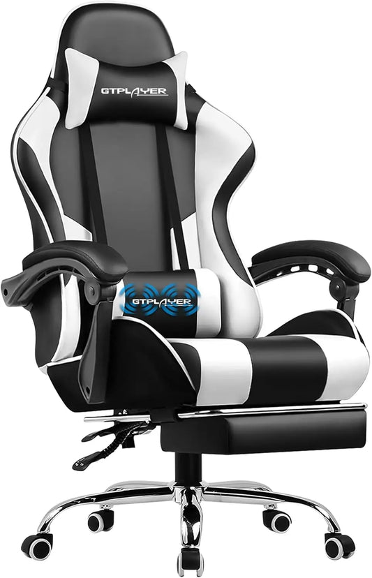 Gaming Chair Computer Chair with Footrest and Lumbar Support Height Adjustable Game Chair with 360 Degree Swivel Seat and Headrest for Office or Gaming Pure White