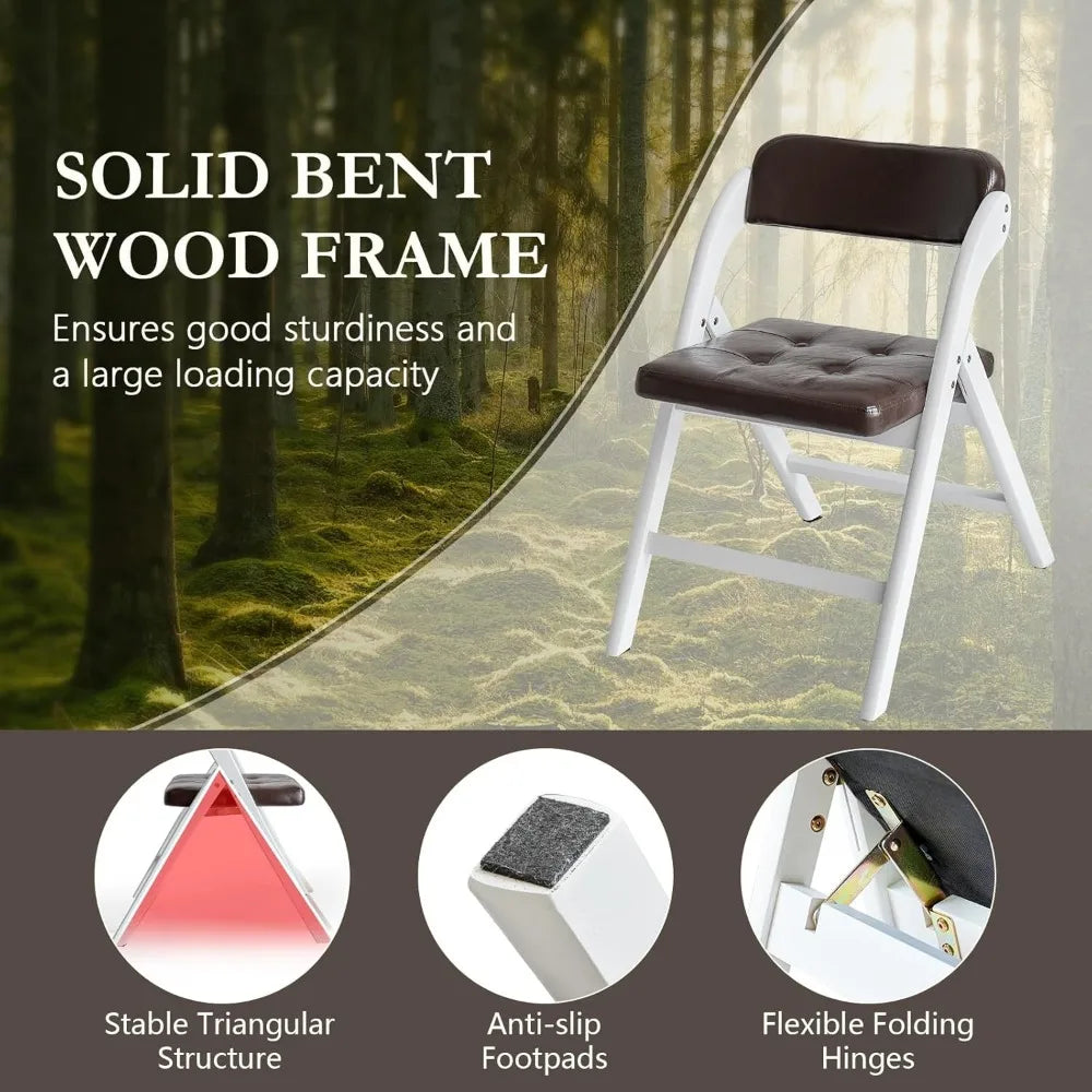 Wooden Folding Chairs Set of 2, Folding Chairs with Padded Seats, 31" Stackable Folding Dining Chairs, Folding Extra Chair for B