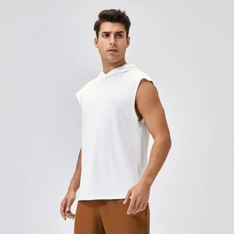 Men's Activewear Tank Tops Wide Shoulder Loose Quick Drying Hooded Fitness Vest Sportswear