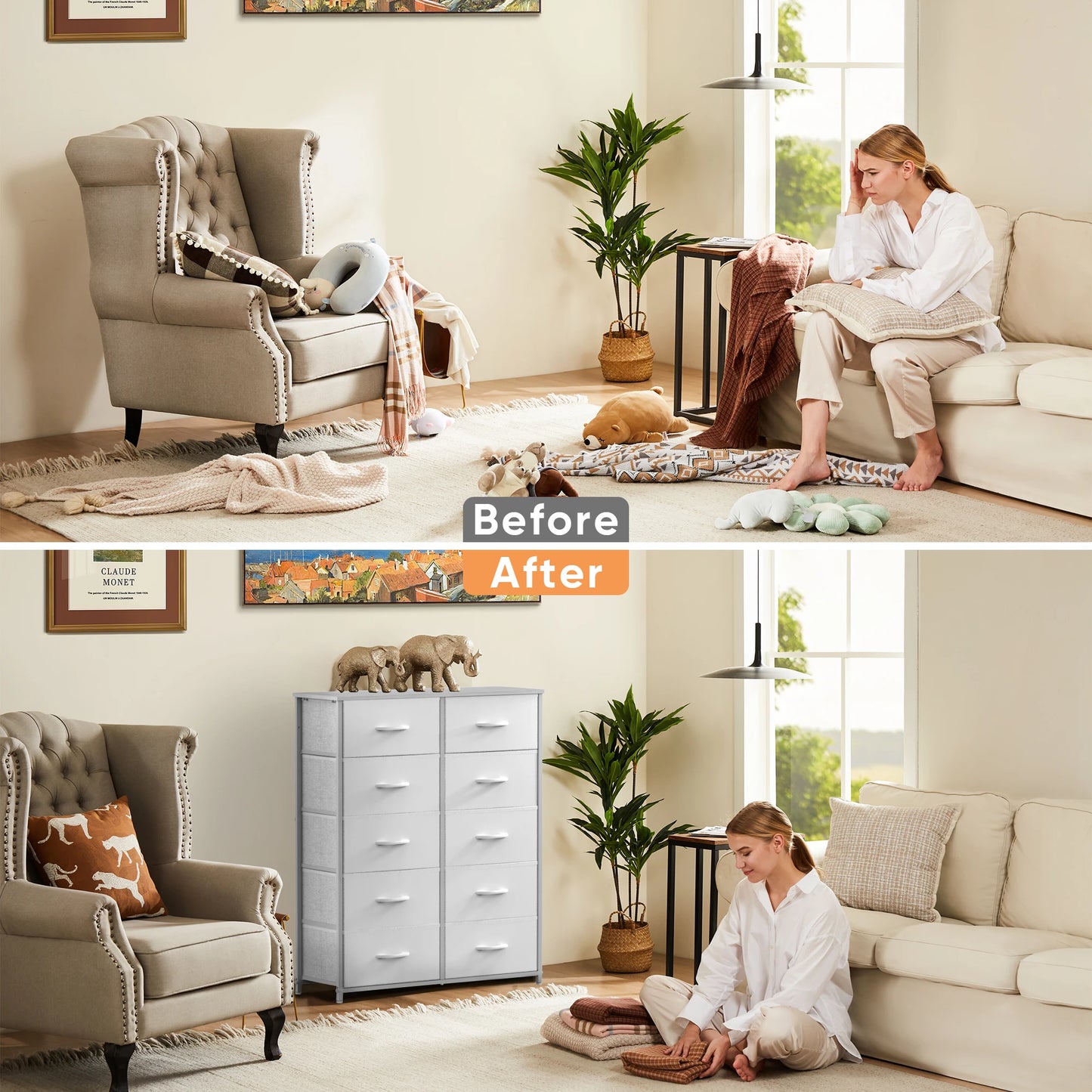 JHK Wardrobe For Bedroom With White Fabric Drawers