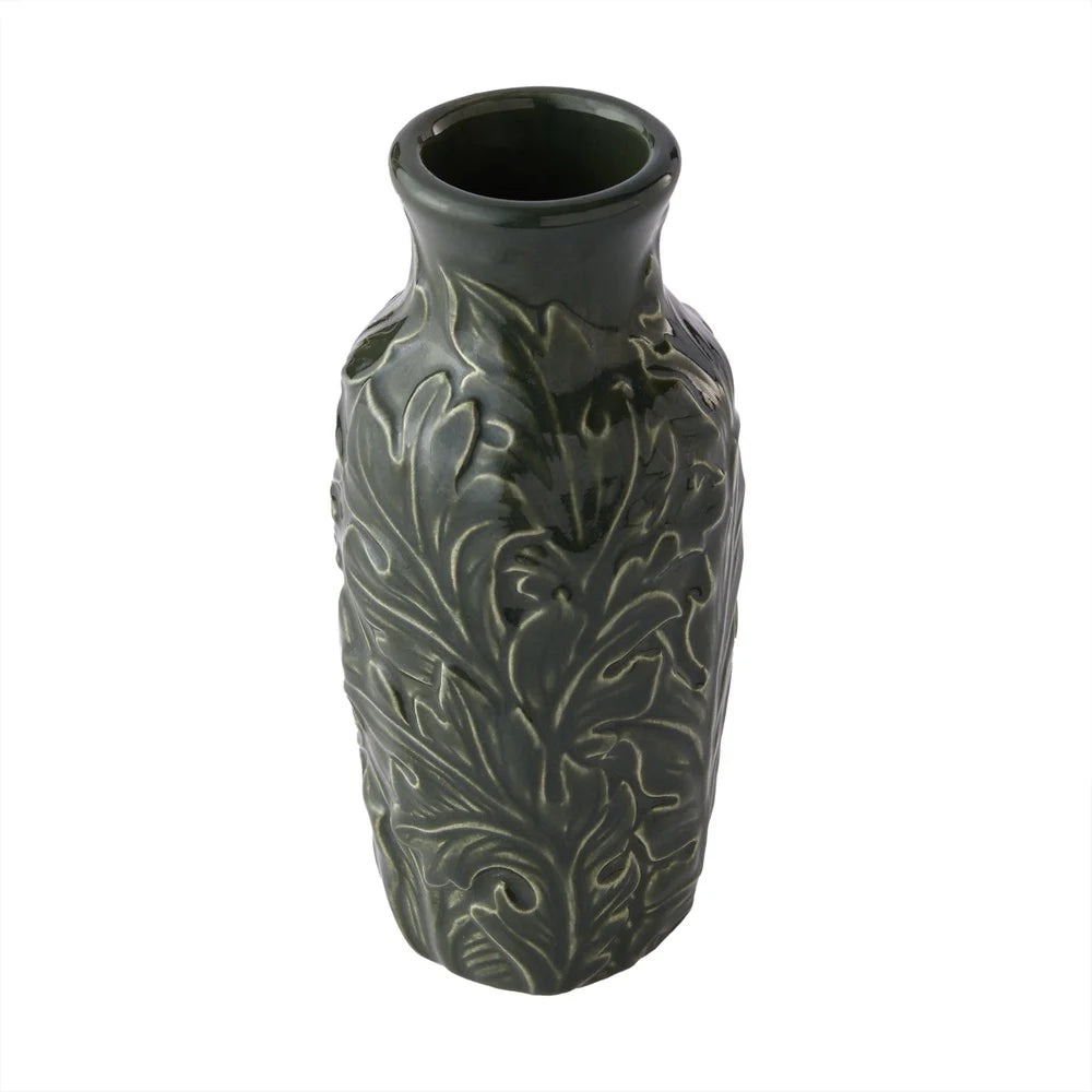 Vern Yip London Floral Glazed Ceramic Vase Decorative Flower Holder Sculpted Leaf Design Home Accent Gift Collection