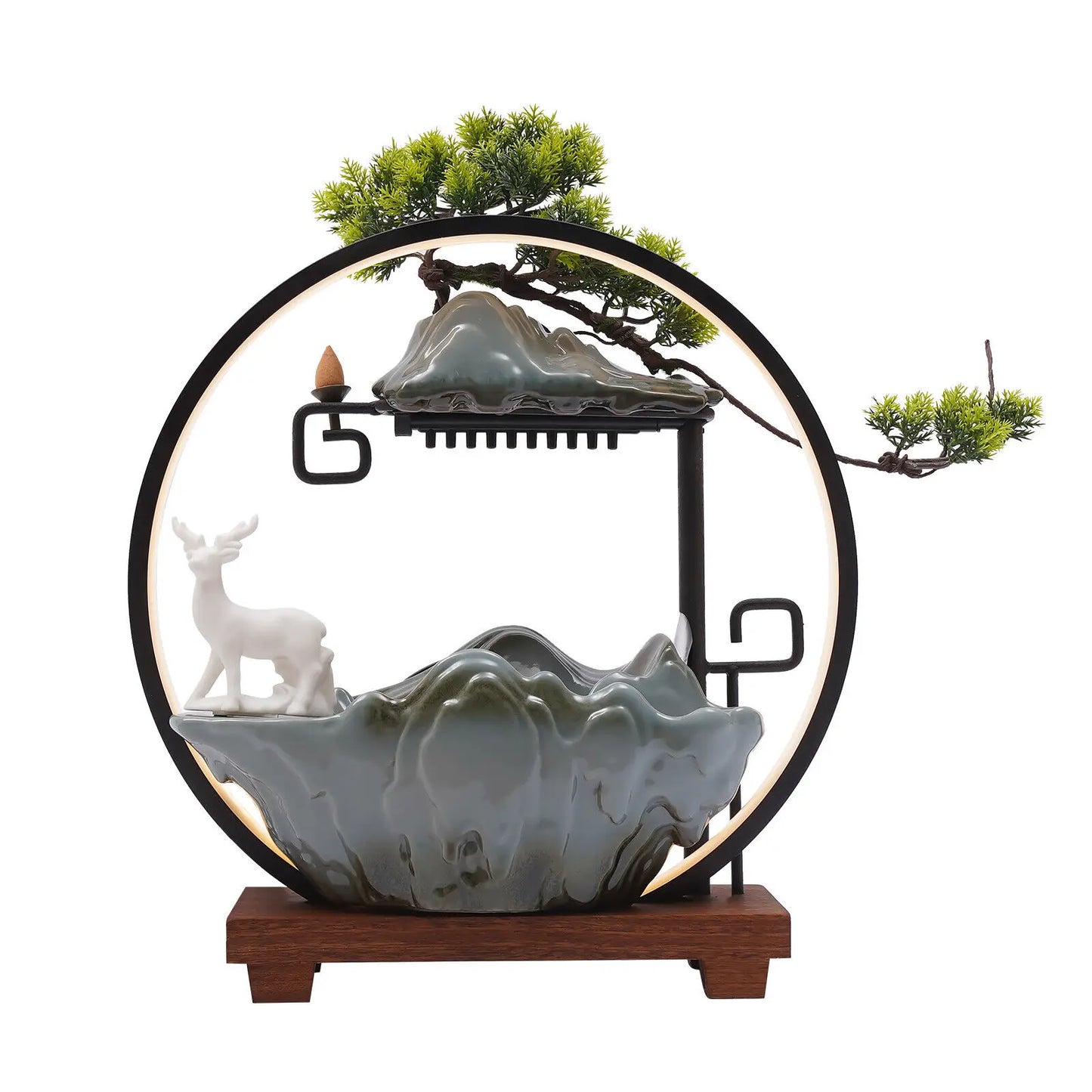 Desktop Water Fountain Indoor Waterfall with Atomizer & LED Decor