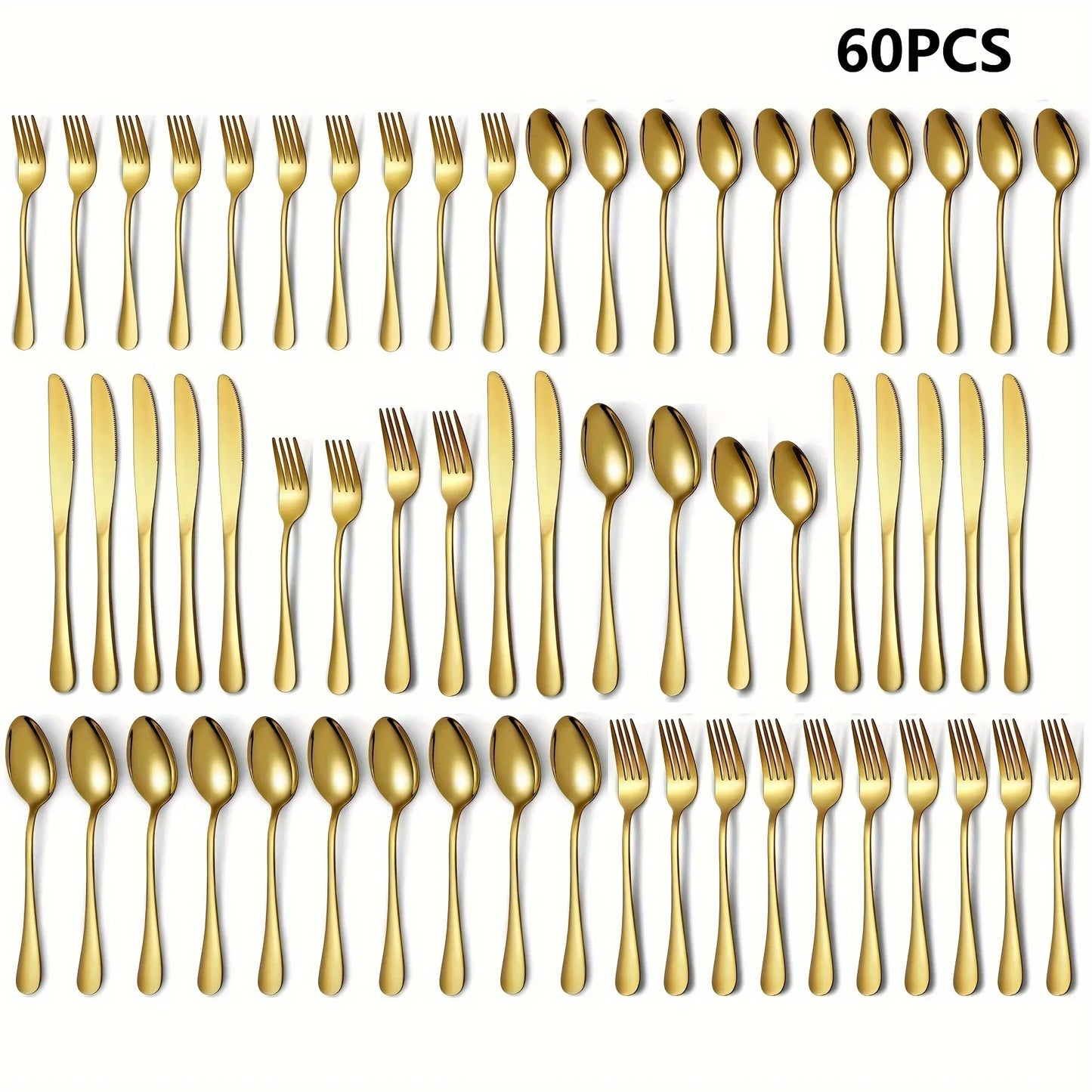 30/60-Piece Luxury Golden Flatware Set Stainless Steel Cutlery