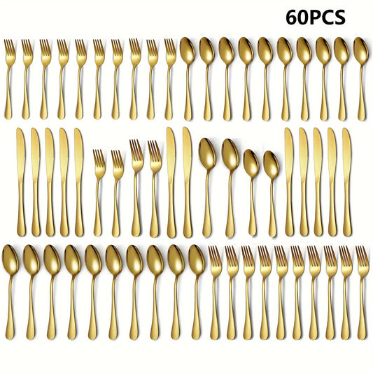 30/60-Piece Luxury Golden Flatware Set Stainless Steel Cutlery