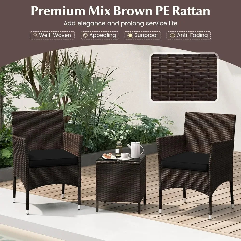 Three Piece Patio Set Outdoor Wicker Chairs With Glass Table