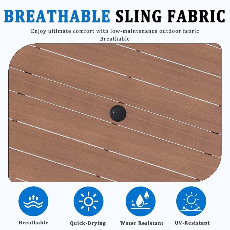 42 Inch Round Outdoor Dining Table for 4 Metal Patio Table with Umbrella Hole Small Outdoor Cocktail Table for Garden Walnut