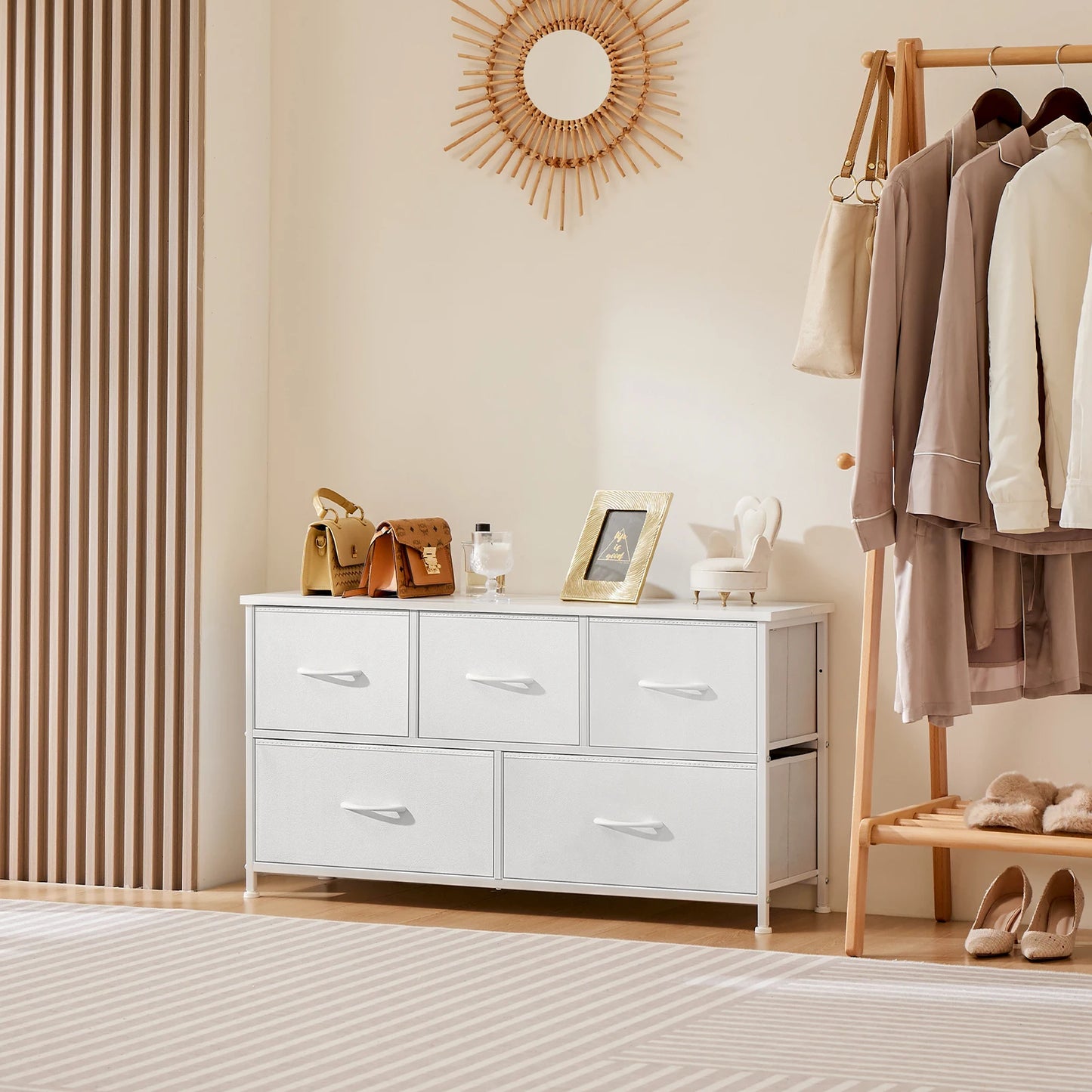 JHK Wardrobe For Bedroom With White Fabric Drawers