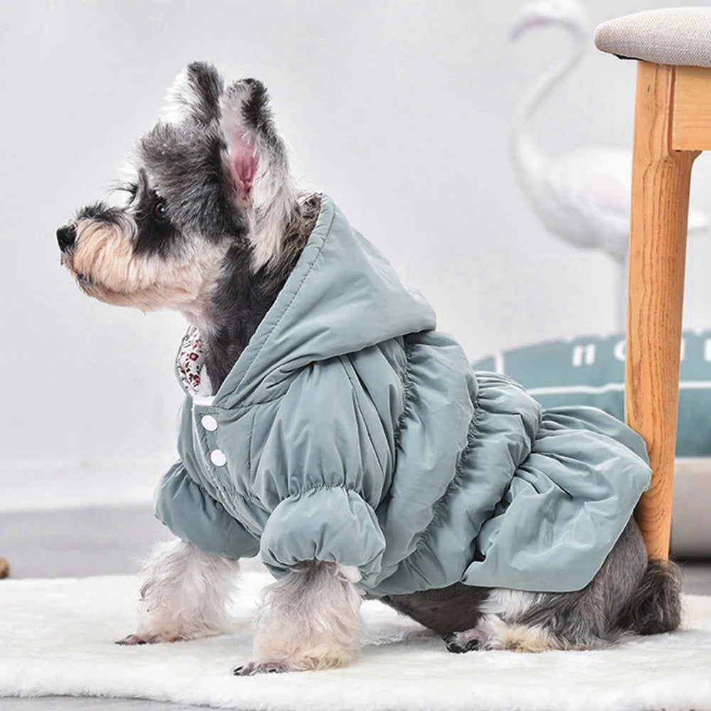 New Princess Dog Pet Warm Dress Hoodie Floral Bubble Skirt Winter Coat Outfit for Small Dogs 6 Sizes