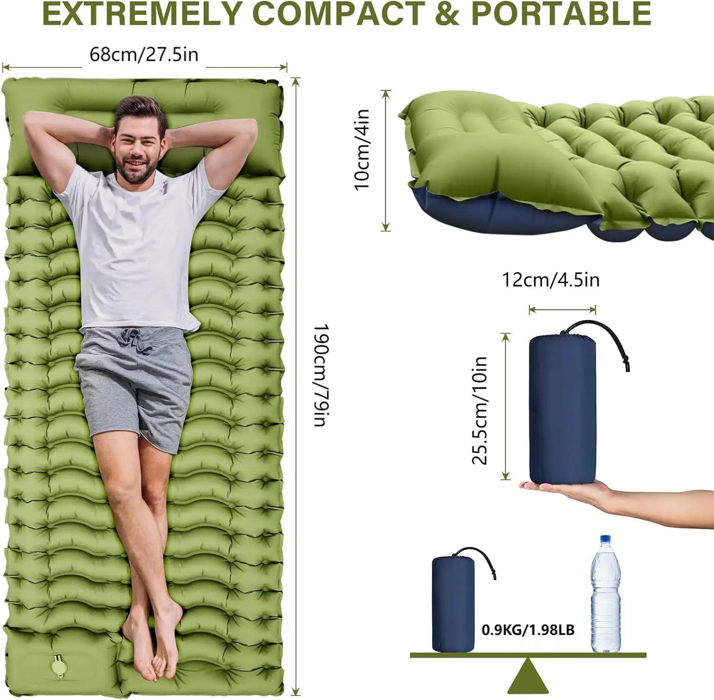 Outdoor Camping Super Thick 4 Inch Inflatable Sleeping Mat with Built In Pillow and Pump for Travel Hiking and Climbing