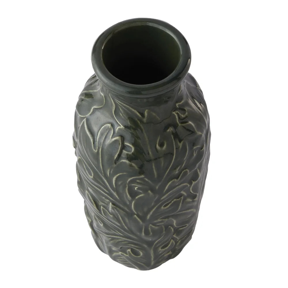Vern Yip London Floral Glazed Ceramic Vase Decorative Flower Holder Sculpted Leaf Design Home Accent Gift Collection