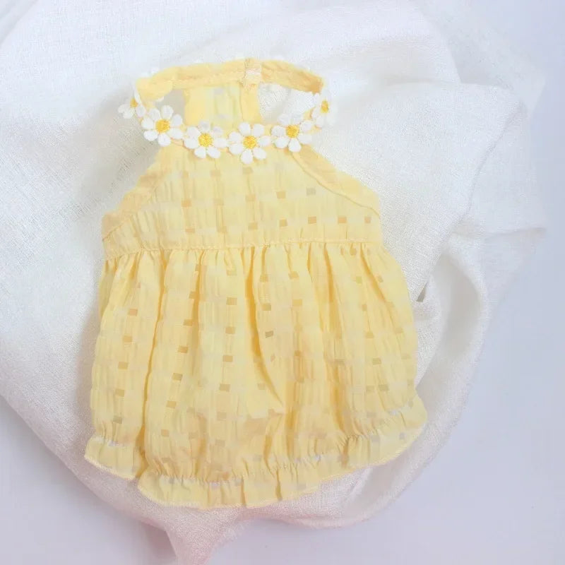 Breathable Pet Small French Dog Bulldog Soft Dogs Clothing Dress Yollow Daisy Girl Cute Mascotas Clothes Thin Summer Costume for