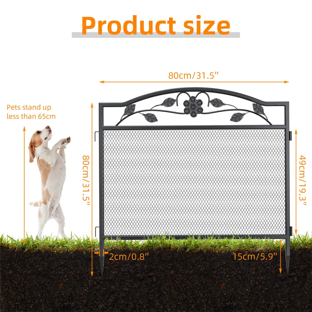 Set of 5 Wrought Iron Dog Fence Panels Pet Barrier Edging Board Rails for Animal Exercise and Safety