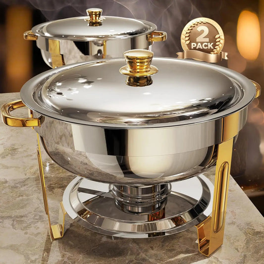 Chafing Dishes for Buffet 2 Pack, 5QT Round Set Gold Silver
