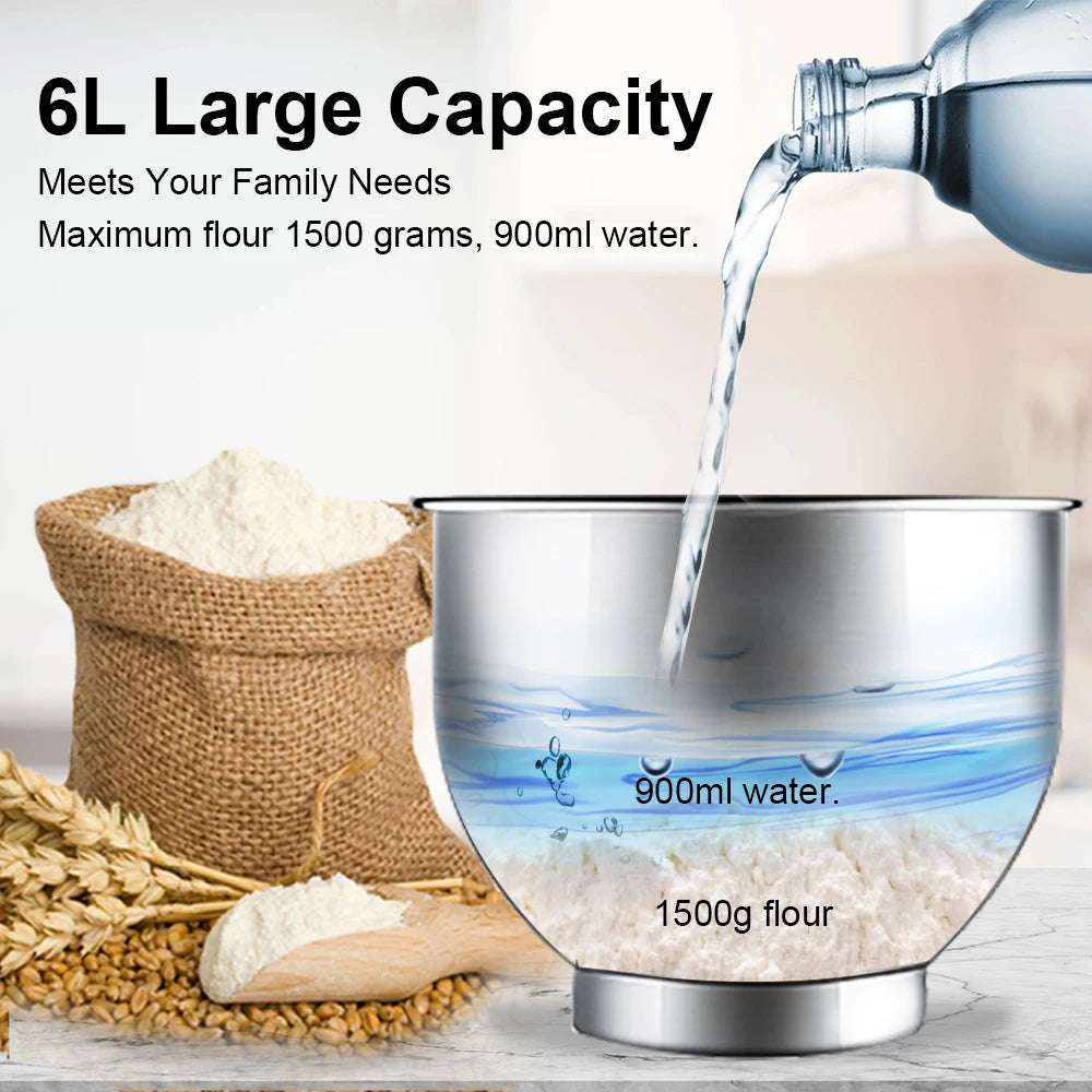 BioloMix Kitchen Food Stand Mixer Blender Quiet Motor Cream Egg Whisk Whip Dough Kneader 6 Speed 1200 Watt 6 Liter DC