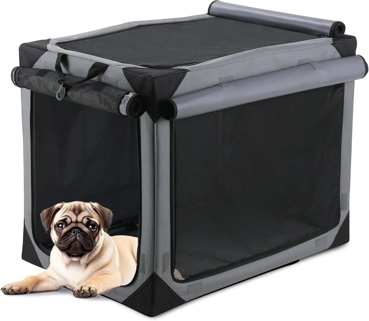 Collapsible Dog Crate 36 Inch 42 Inch Outdoor Travel Dog Crate Portable Fabric Cover Kennel by Iron Pipe with Four Mesh Windows