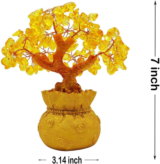 Crystal Money Bag Tree Figurine Yellow Lucky Wealth Tree