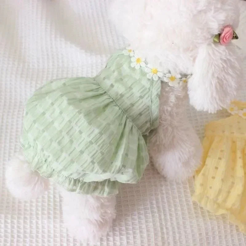 Breathable Pet Small French Dog Bulldog Soft Dogs Clothing Dress Yollow Daisy Girl Cute Mascotas Clothes Thin Summer Costume for