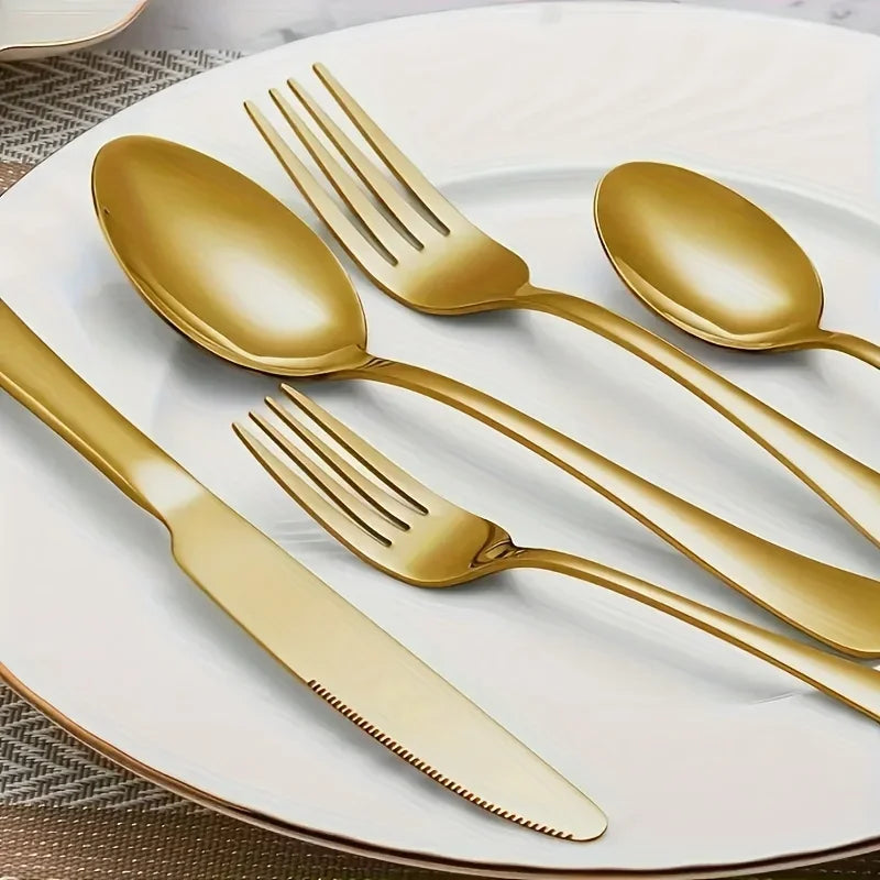 30/60-Piece Luxury Golden Flatware Set Stainless Steel Cutlery