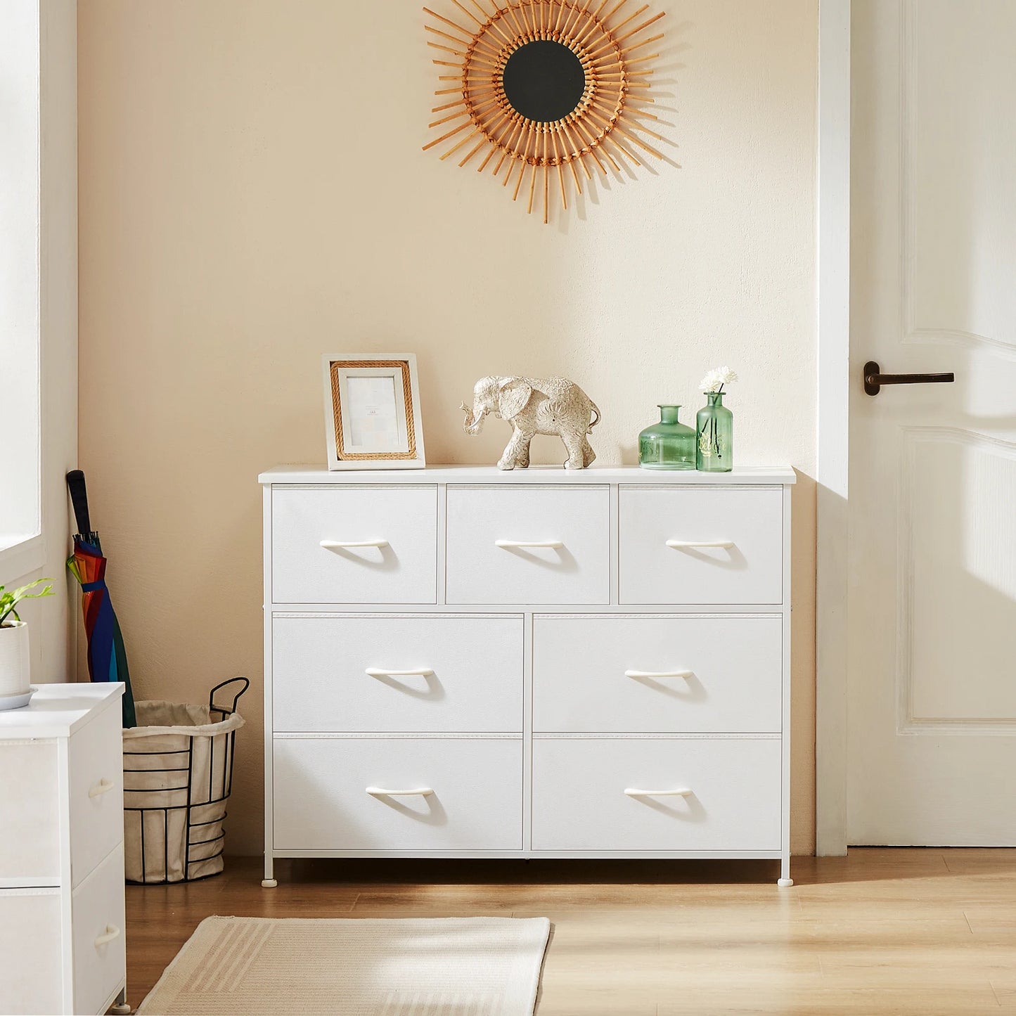 JHK Wardrobe For Bedroom With White Fabric Drawers