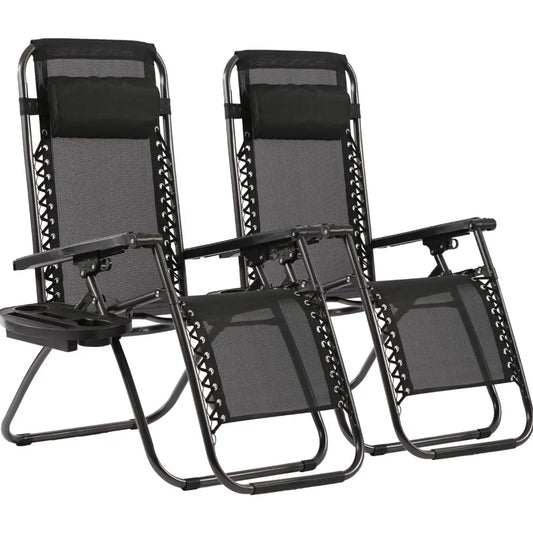 Zero Gravity Lawn Lounge Chairs Set of Two with Pillow and Cup Holder Adjustable Reclining Folding Outdoor Beach Chairs