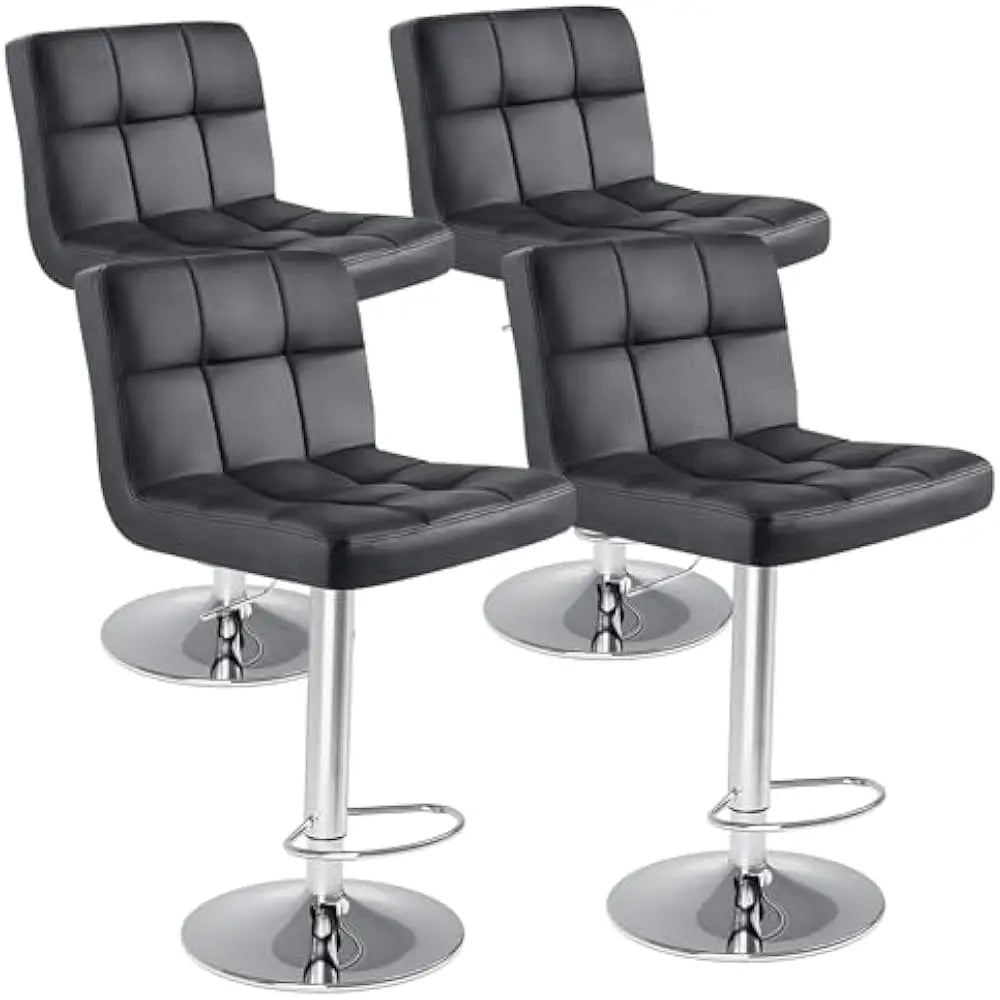 Set Of 4 24 Inch Upholstered Bar Stools PU Leather