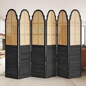 6 Panel Room Divider, Rattan Folding Screen Room Dividers, Privacy Dividers for Rooms, Louvered Partition Divider, Room Divider
