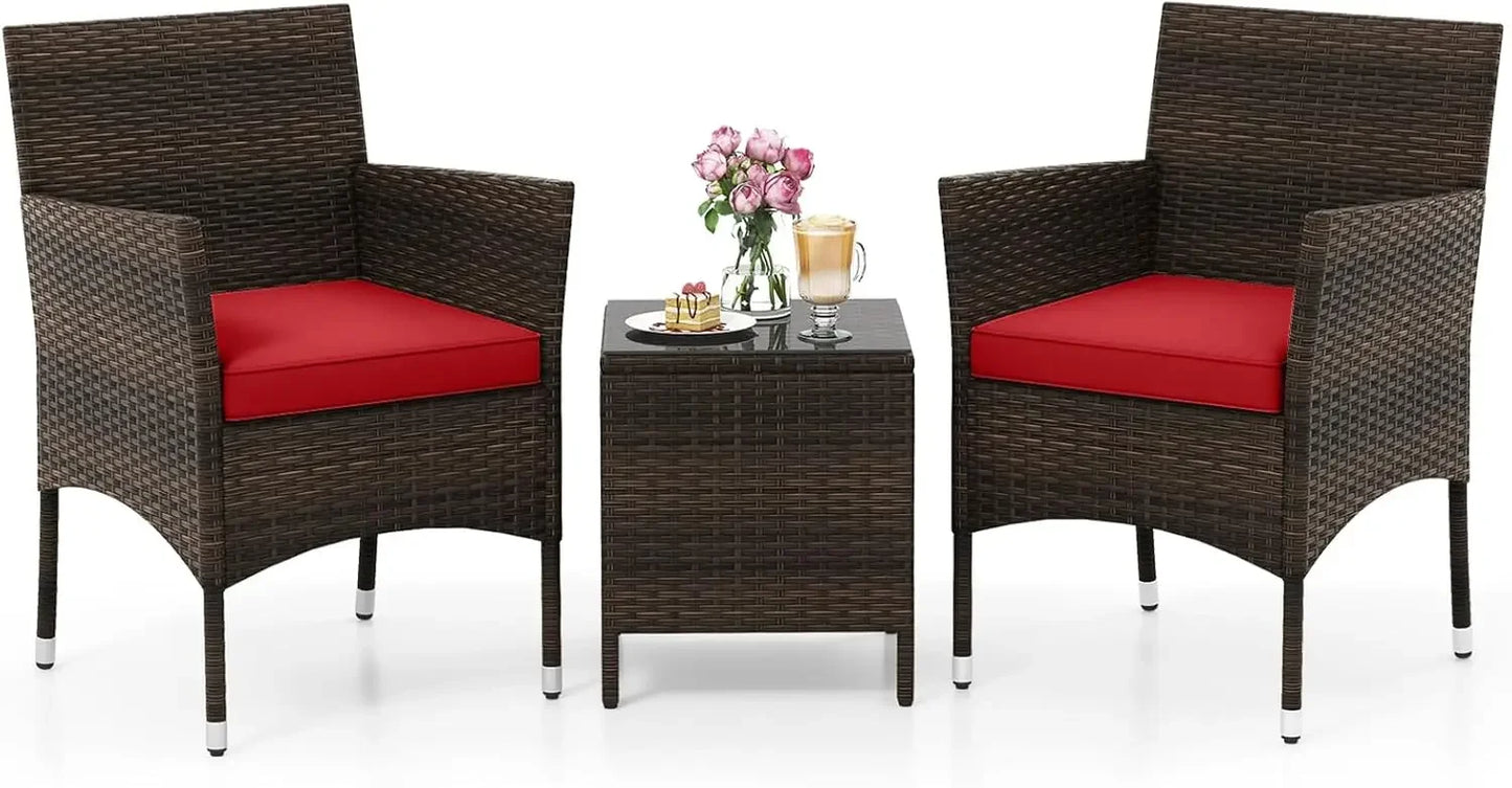 Three Piece Patio Set Outdoor Wicker Chairs With Glass Table