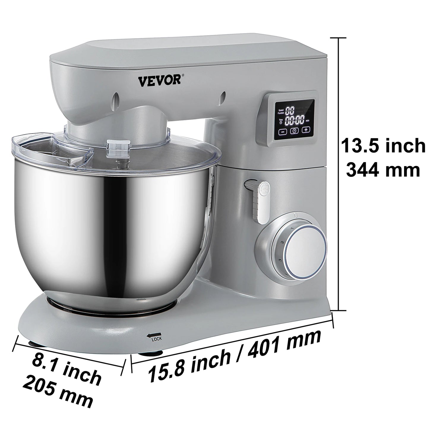 VEVOR 5.5/7L Electric Stand Mixer with 6 Speeds LCD Screen Timing Food Mixer Cream Egg Whisk Dough Kneader with Stainless Steel Bowl