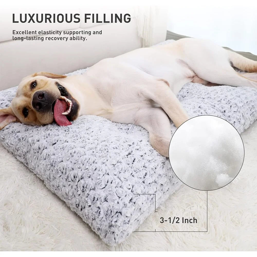 Washable Dog Bed Plush Anti Slip Crate Pad Durable Pet Mat for Large Medium Small Dogs Travel Friendly 35 Inch
