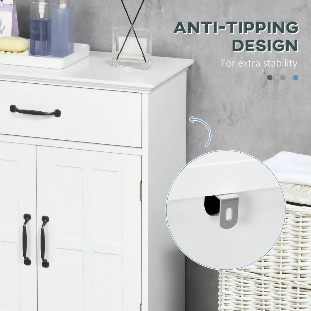 Freestanding Bathroom Cabinet Farmhouse Small Storage Cabinet with Storage Drawer 2 Doors Narrow Floor Cabinet with Adjustable Features