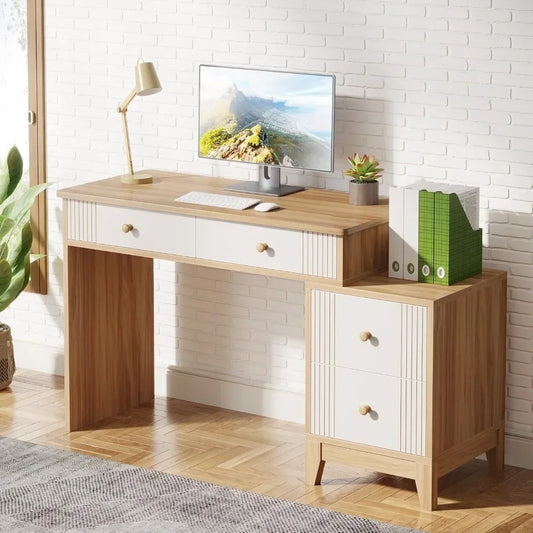 Computer Desk With 4 Drawers 51 Inch Home Office Desk With Storage Modern Wooden Executive Desk Study Writing Table