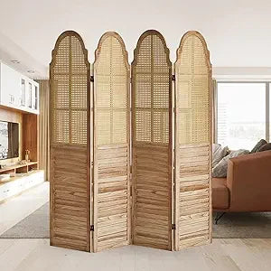 6 Panel Room Divider, Rattan Folding Screen Room Dividers, Privacy Dividers for Rooms, Louvered Partition Divider, Room Divider
