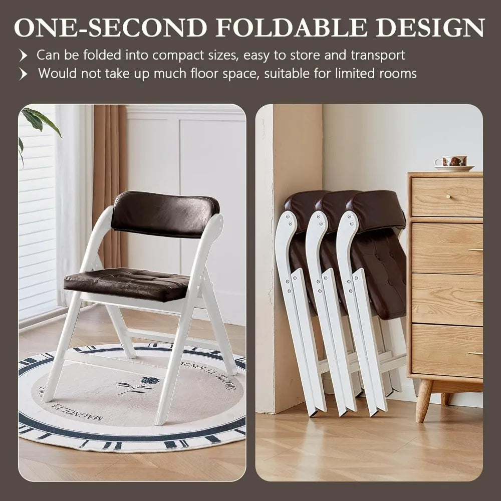 Wooden Folding Chairs Set of 2, Folding Chairs with Padded Seats, 31" Stackable Folding Dining Chairs, Folding Extra Chair for B