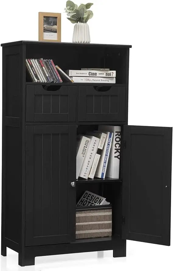Bathroom Floor Cabinet Storage Cabinet with Open Shelf 2 Doors and 2 Adjustable Drawers Standing Cupboard for Kitchen and Bathroom