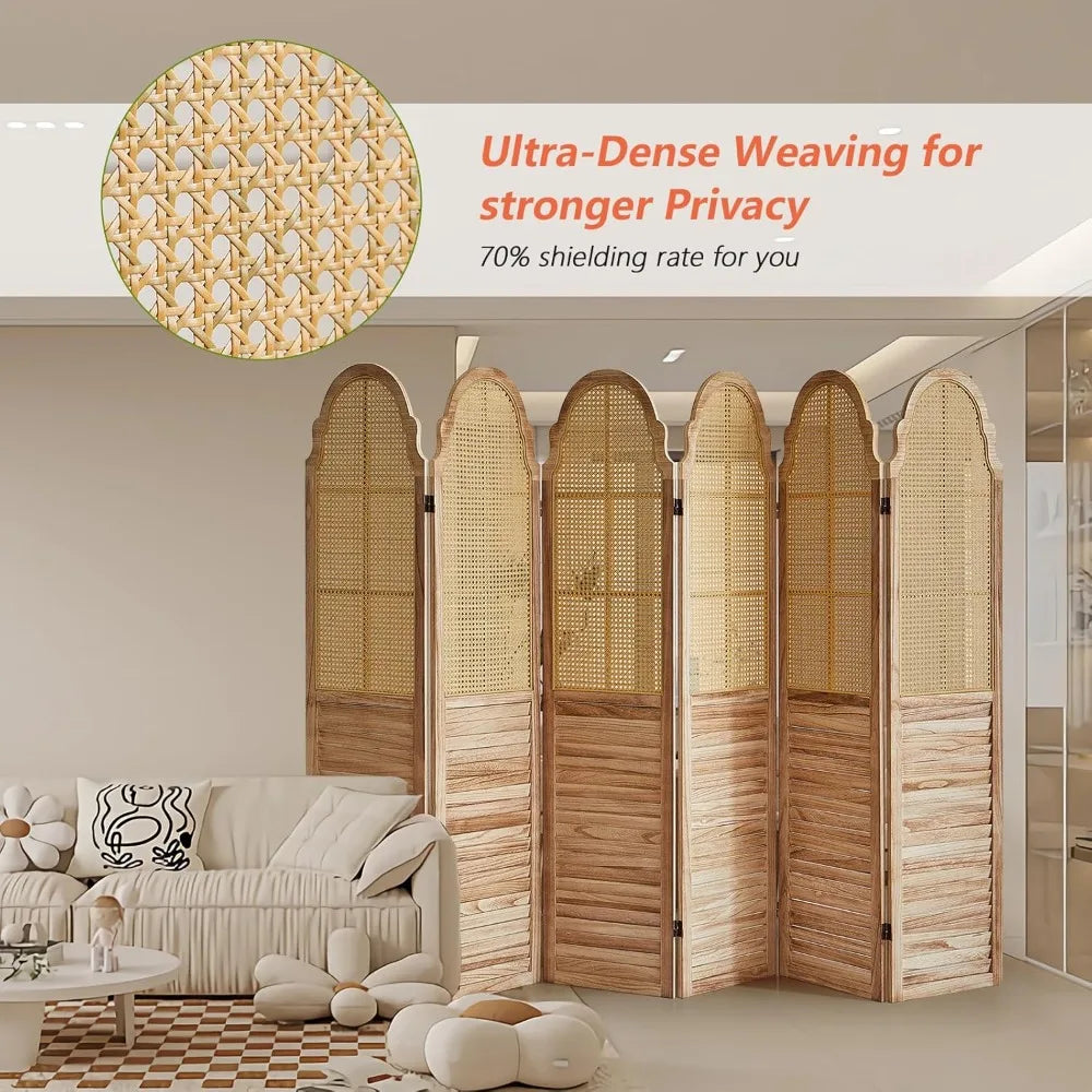 6 Panel Room Divider, Rattan Folding Screen Room Dividers, Privacy Dividers for Rooms, Louvered Partition Divider, Room Divider