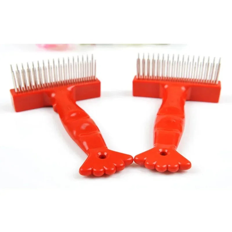 Pet Cat Dog Grooming Rake Brush Stainless Steel Double Row Undercoat Comb Durable Pins