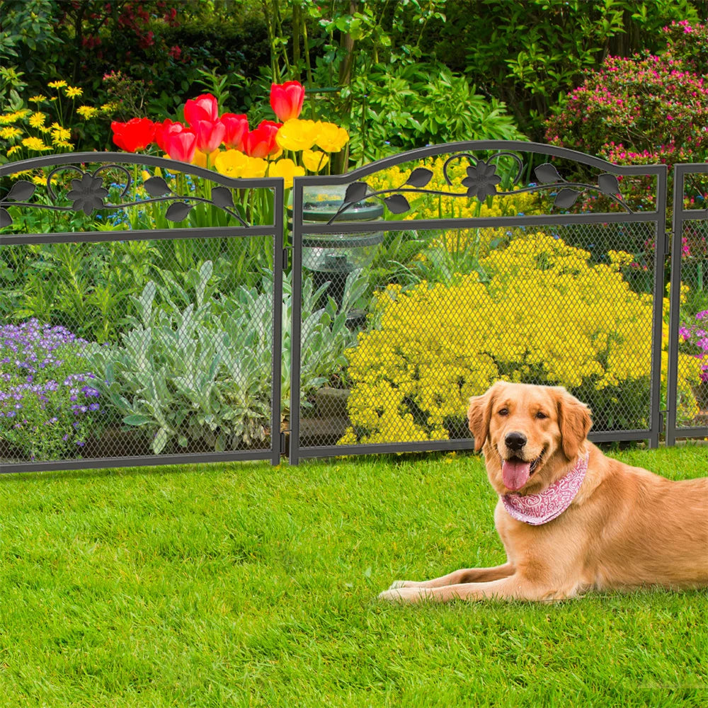 Set of 5 Wrought Iron Dog Fence Panels Pet Barrier Edging Board Rails for Animal Exercise and Safety