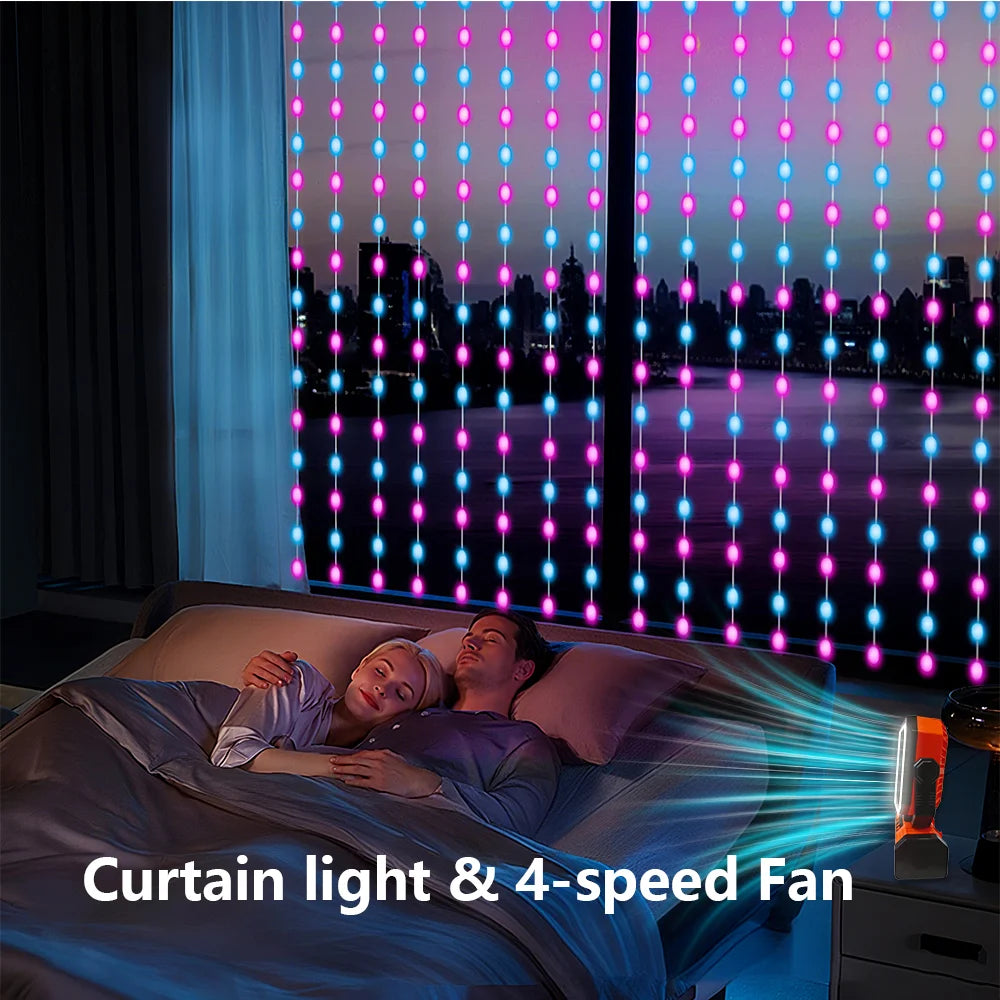 Multi Function Bluetooth Camping Fan 20000mAh Portable Power Bank LED String Lights for Outdoor Activities