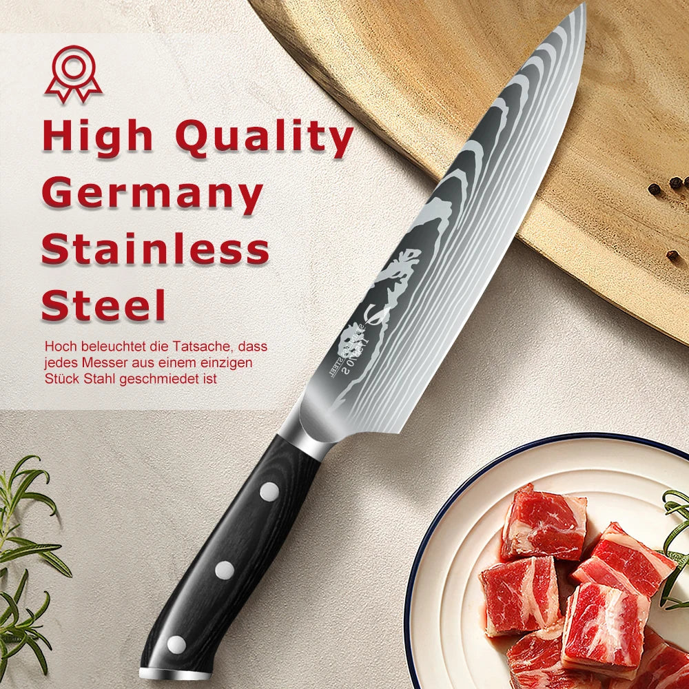 6/10pcs Black handle Kitchen Knives Gift Box Set Sharp Stainless Steel Chef knife Sankotu Cleaver Boning Paring knife
