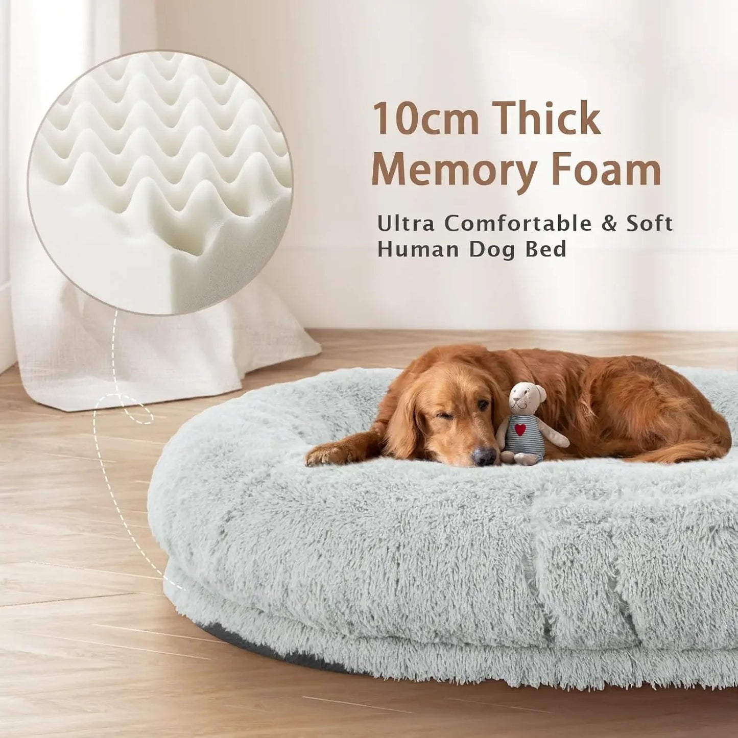 Human Dog Bed 71 Inch by 45 Inch by 12 Inch Washable Giant People Dog Bed with 10 CM Thick Memory Foam Large Oversize Dog Bed and Plump Pillow
