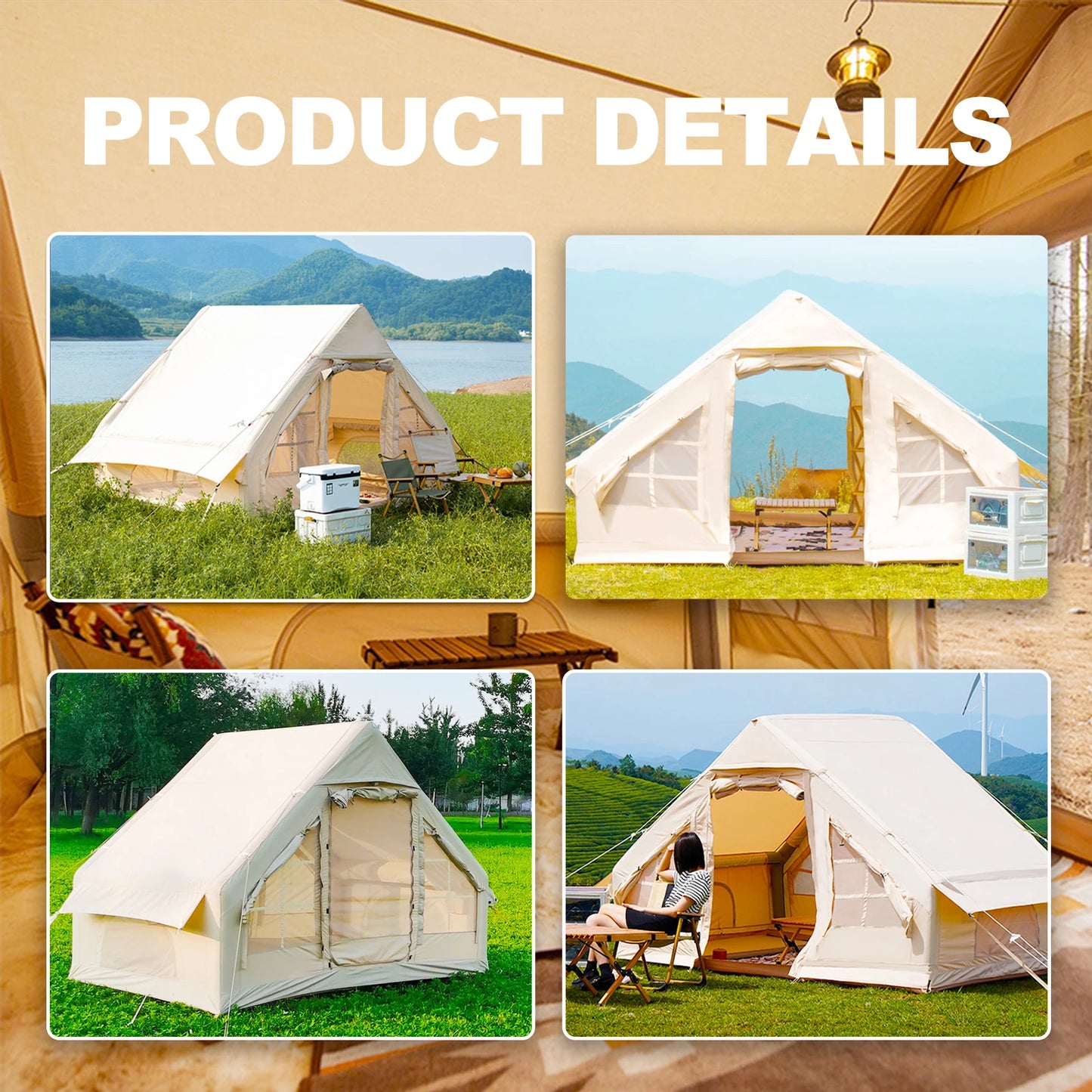 Inflatable Waterproof Tent with Hand Pump Oxford Fabric Camping Tent with Skylight 4 Season Family Tent for Camping