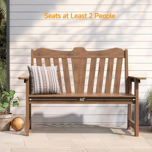 2 Person Weatherproof Garden Bench with Wide Armrests and Backrest All Weather Patio Bench for Garden