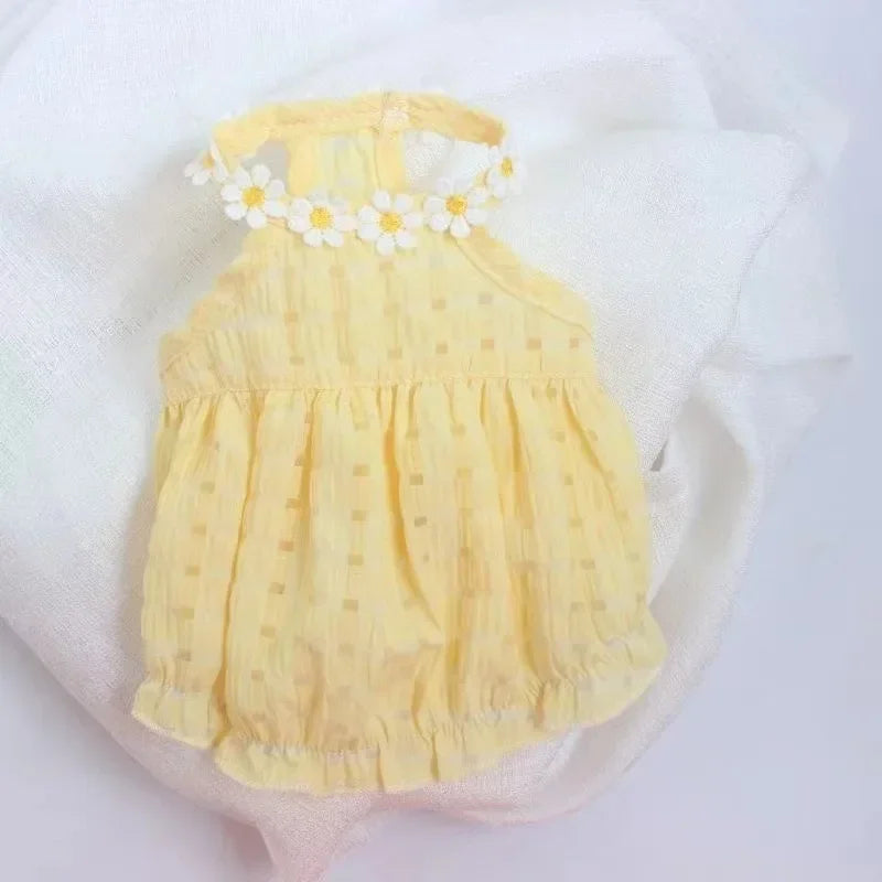 Breathable Pet Small French Dog Bulldog Soft Dogs Clothing Dress Yollow Daisy Girl Cute Mascotas Clothes Thin Summer Costume for